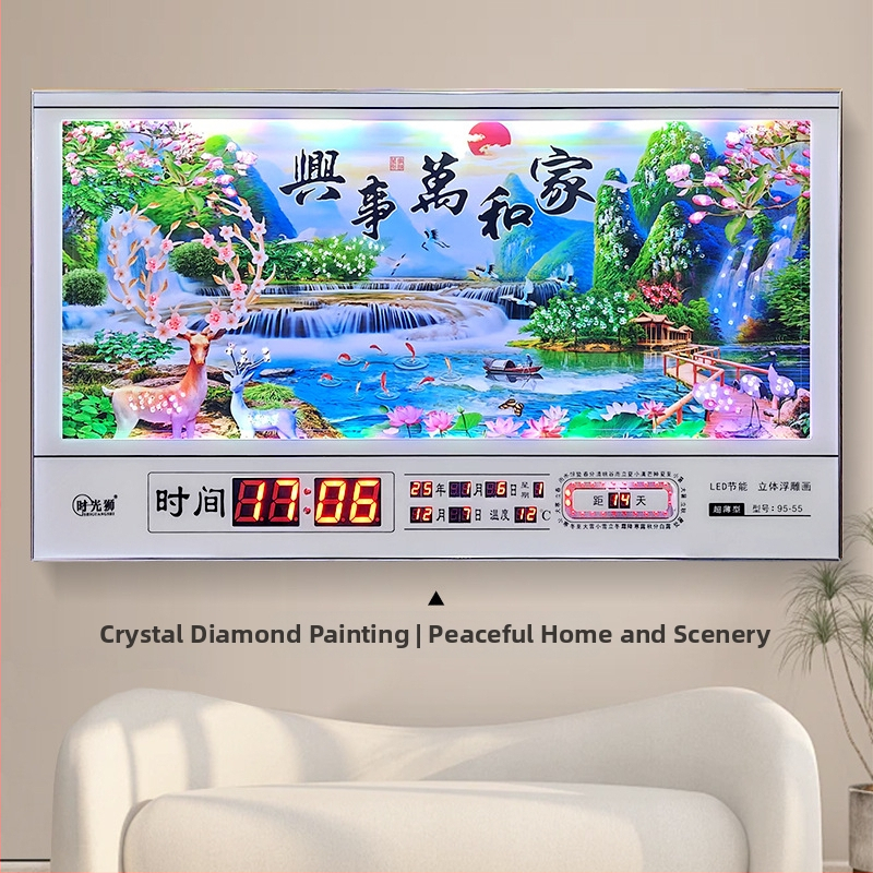 Tiesnstūra sienas pulkstenis ar metāla rāmi un LED digitālo displeju, mūžīgais kalendārs, 24 saules periodi, termometrs