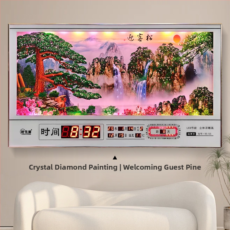 Tiesnstūra sienas pulkstenis ar metāla rāmi un LED digitālo displeju, mūžīgais kalendārs, 24 saules periodi, termometrs