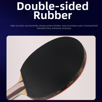 Galda tenisa rakete ar divpusēju pretlīmējošu gumiju, pamats no poplera koka, horizontāla rokture, apstrādes pielāgošana, izdrukāts logotips.