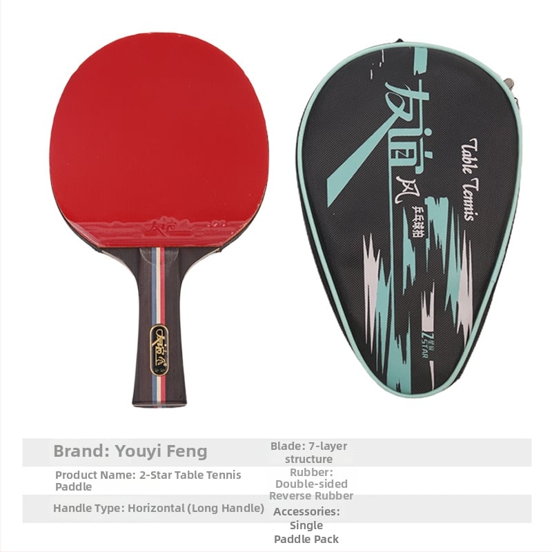 Galda tenisa rakete ar divpusēju pretlīmējošu gumiju, pamats no poplera koka, horizontāla rokture, apstrādes pielāgošana, izdrukāts logotips.