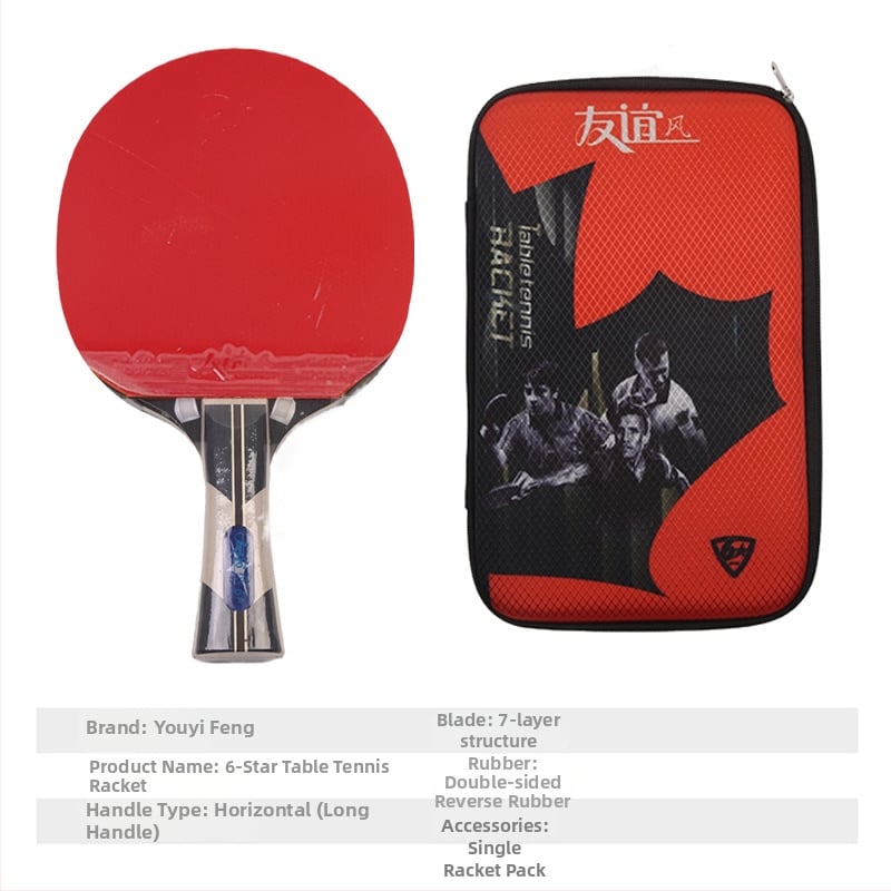 Galda tenisa rakete ar divpusēju pretlīmējošu gumiju, pamats no poplera koka, horizontāla rokture, apstrādes pielāgošana, izdrukāts logotips.