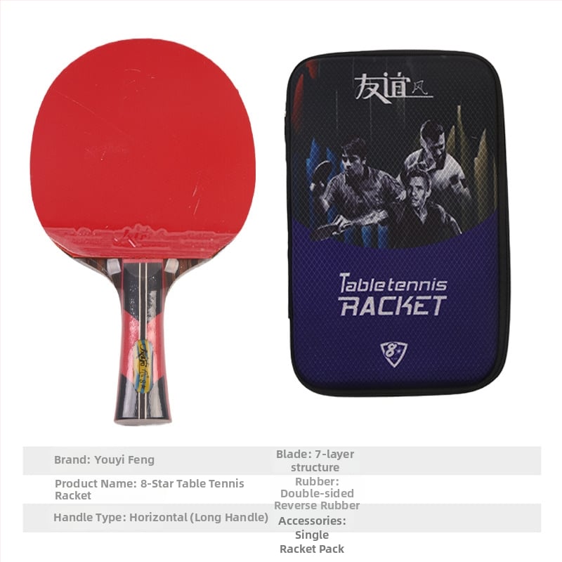 Galda tenisa rakete ar divpusēju pretlīmējošu gumiju, pamats no poplera koka, horizontāla rokture, apstrādes pielāgošana, izdrukāts logotips.