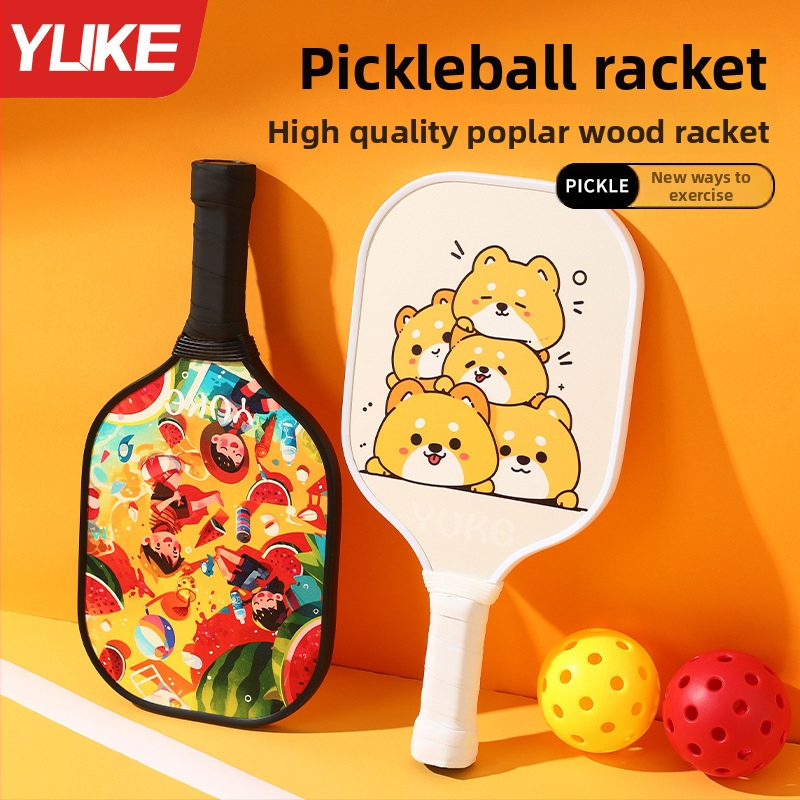 Pickleball set za djecu – treniranje početnika, kompletan set; Težina: 280 g po raketi; 760 g za cijeli set; Materijal: 11-slojno topolovo drvo; Marka: Yuke