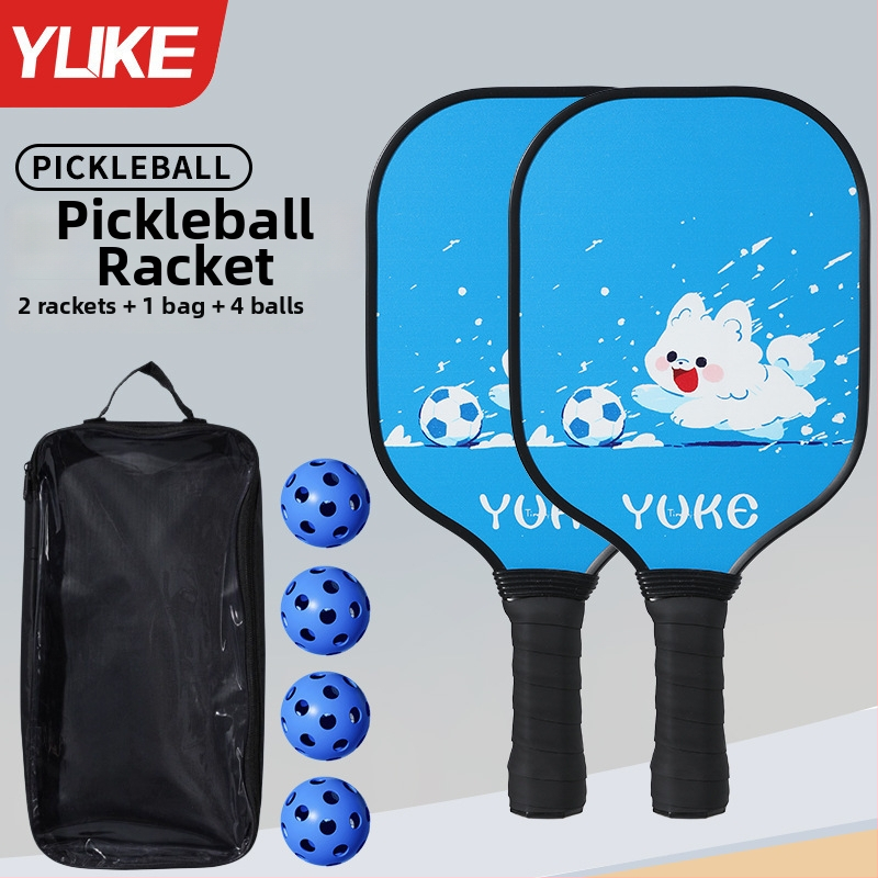 Pickleball set za djecu – treniranje početnika, kompletan set; Težina: 280 g po raketi; 760 g za cijeli set; Materijal: 11-slojno topolovo drvo; Marka: Yuke