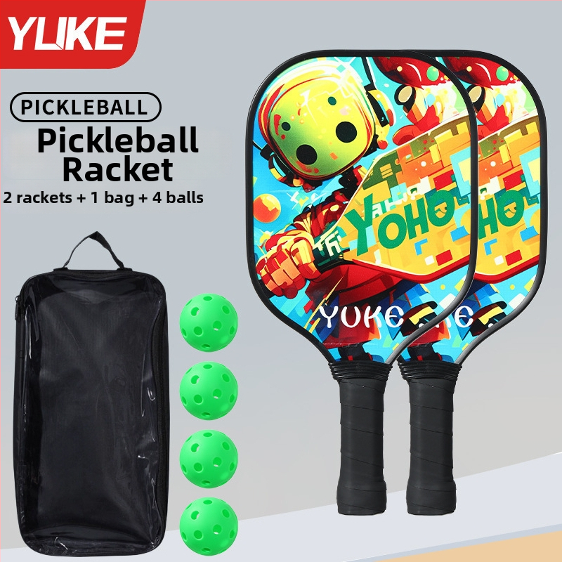 Pickleball set za djecu – treniranje početnika, kompletan set; Težina: 280 g po raketi; 760 g za cijeli set; Materijal: 11-slojno topolovo drvo; Marka: Yuke