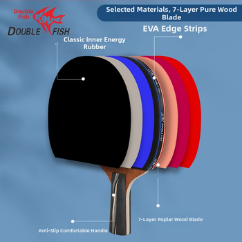Pisces galda tenisa rakete iesācējiem, horizontāla lāpsta, koka pamatne, līmētā gumija