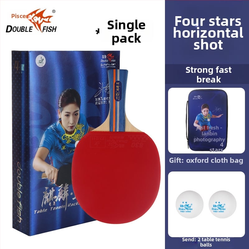 Pisces galda tenisa rakete iesācējiem, horizontāla lāpsta, koka pamatne, līmētā gumija