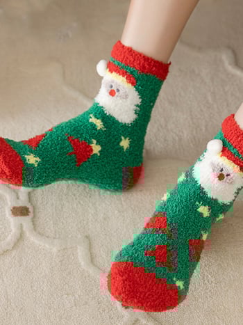 Vaikų Kalėdų kojinės tėvų ir vaikų porai, tankus poliesterio pluoštas, vidutinio ilgio, karikatūrų raštas