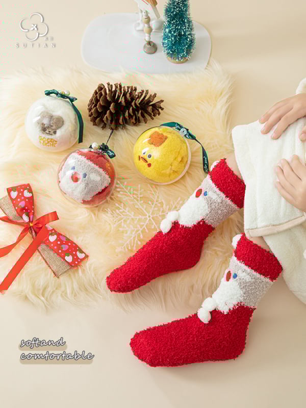 Vaikų Kalėdų kojinės tėvų ir vaikų porai, tankus poliesterio pluoštas, vidutinio ilgio, karikatūrų raštas