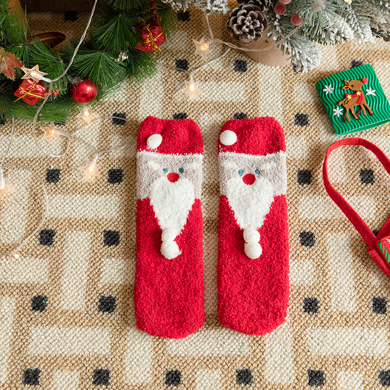 Vaikų Kalėdų kojinės tėvų ir vaikų porai, tankus poliesterio pluoštas, vidutinio ilgio, karikatūrų raštas