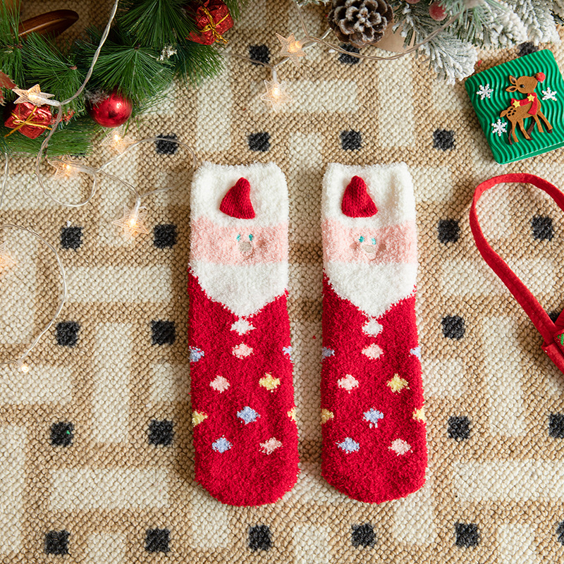 Vaikų Kalėdų kojinės tėvų ir vaikų porai, tankus poliesterio pluoštas, vidutinio ilgio, karikatūrų raštas