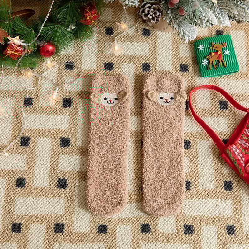 Vaikų Kalėdų kojinės tėvų ir vaikų porai, tankus poliesterio pluoštas, vidutinio ilgio, karikatūrų raštas