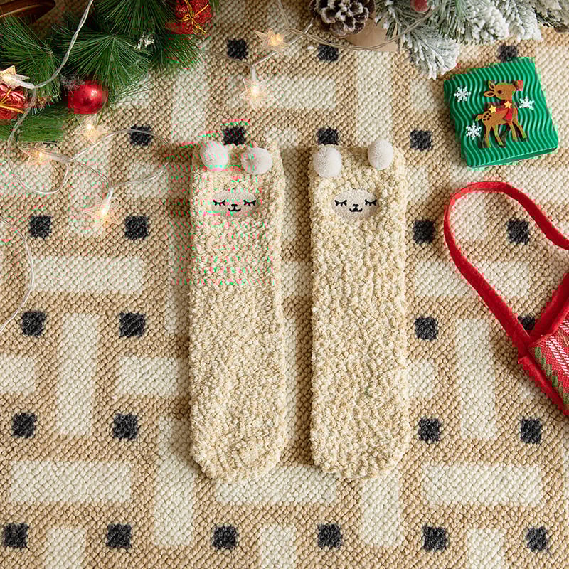 Vaikų Kalėdų kojinės tėvų ir vaikų porai, tankus poliesterio pluoštas, vidutinio ilgio, karikatūrų raštas