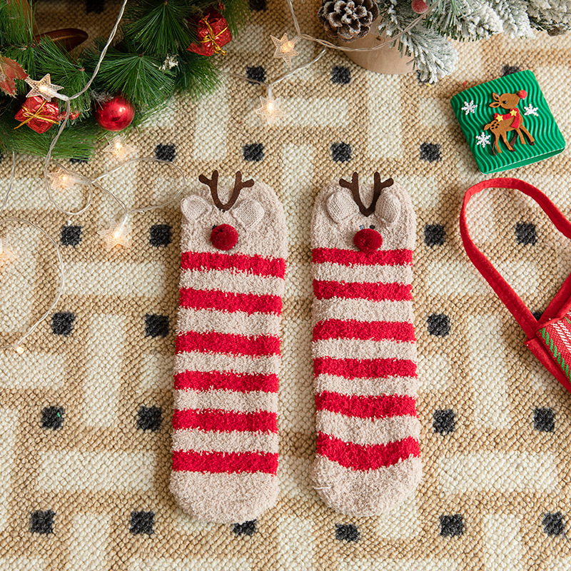 Vaikų Kalėdų kojinės tėvų ir vaikų porai, tankus poliesterio pluoštas, vidutinio ilgio, karikatūrų raštas