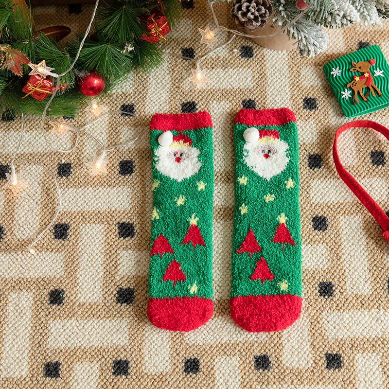 Vaikų Kalėdų kojinės tėvų ir vaikų porai, tankus poliesterio pluoštas, vidutinio ilgio, karikatūrų raštas