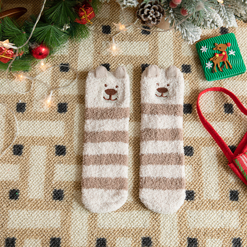 Vaikų Kalėdų kojinės tėvų ir vaikų porai, tankus poliesterio pluoštas, vidutinio ilgio, karikatūrų raštas