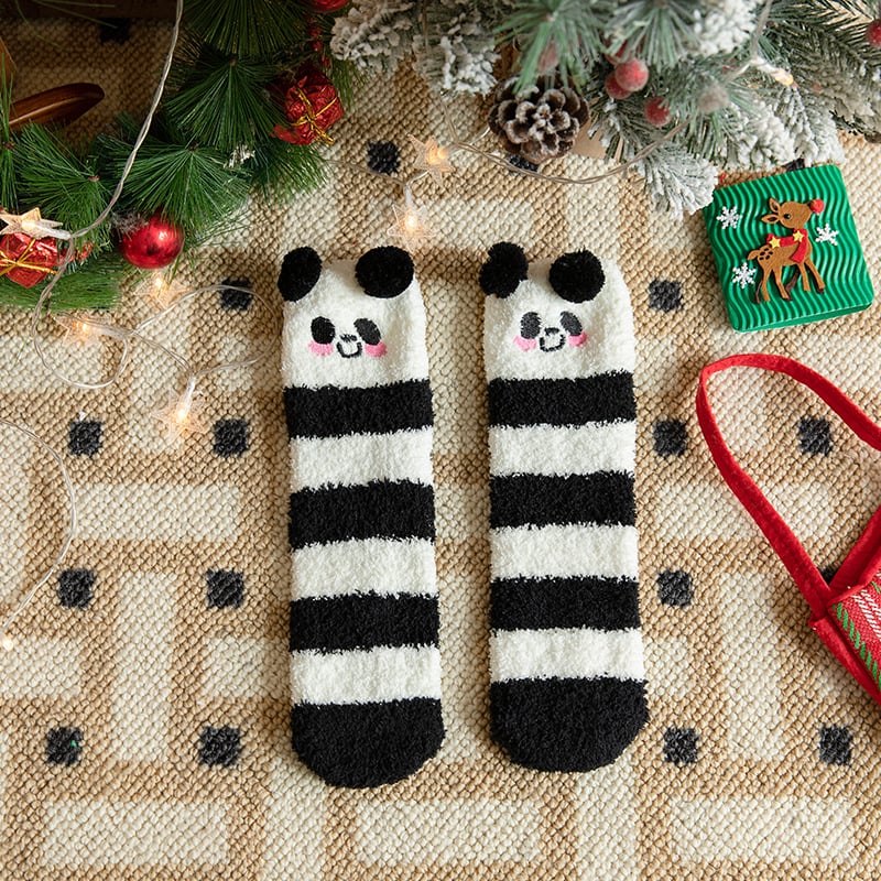 Vaikų Kalėdų kojinės tėvų ir vaikų porai, tankus poliesterio pluoštas, vidutinio ilgio, karikatūrų raštas