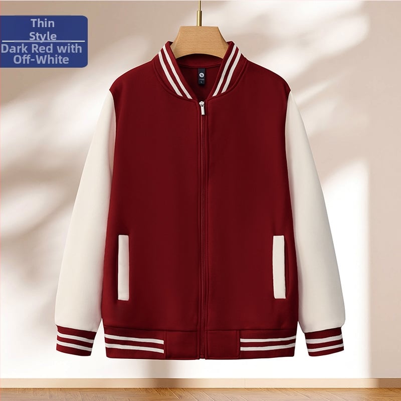 Bloku raksta baseball jaka ar rāvējslēdzēju, stāvošs kakls, brīvā piegriezuma griezums, logotipa druka