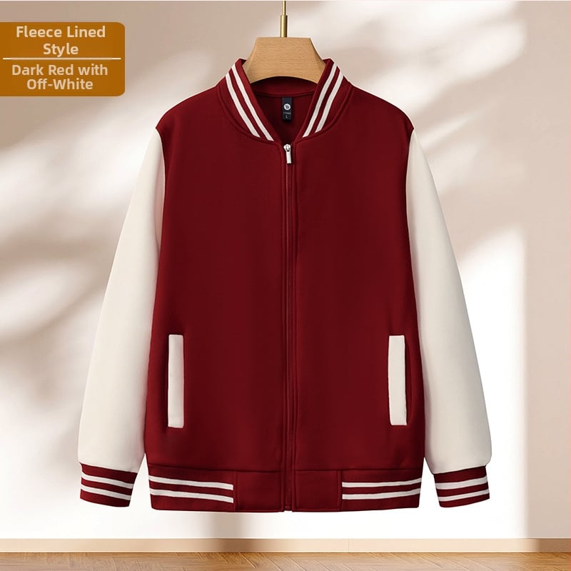 Bloku raksta baseball jaka ar rāvējslēdzēju, stāvošs kakls, brīvā piegriezuma griezums, logotipa druka