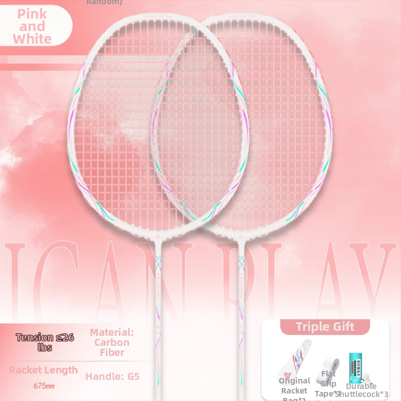 Badmintona rakete ar oglekļa šķiedras rāmi (svars 85-89 g; rokturis G5; tiešais sitiens; vidēja stingrība)