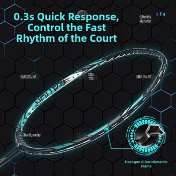 YImiba badmintona rekete, pilnīgs oglekļa šķiedras rāmis, 30T konfigurācija, neilona diegi, svars 80–84 g, vispusēja veiktspēja