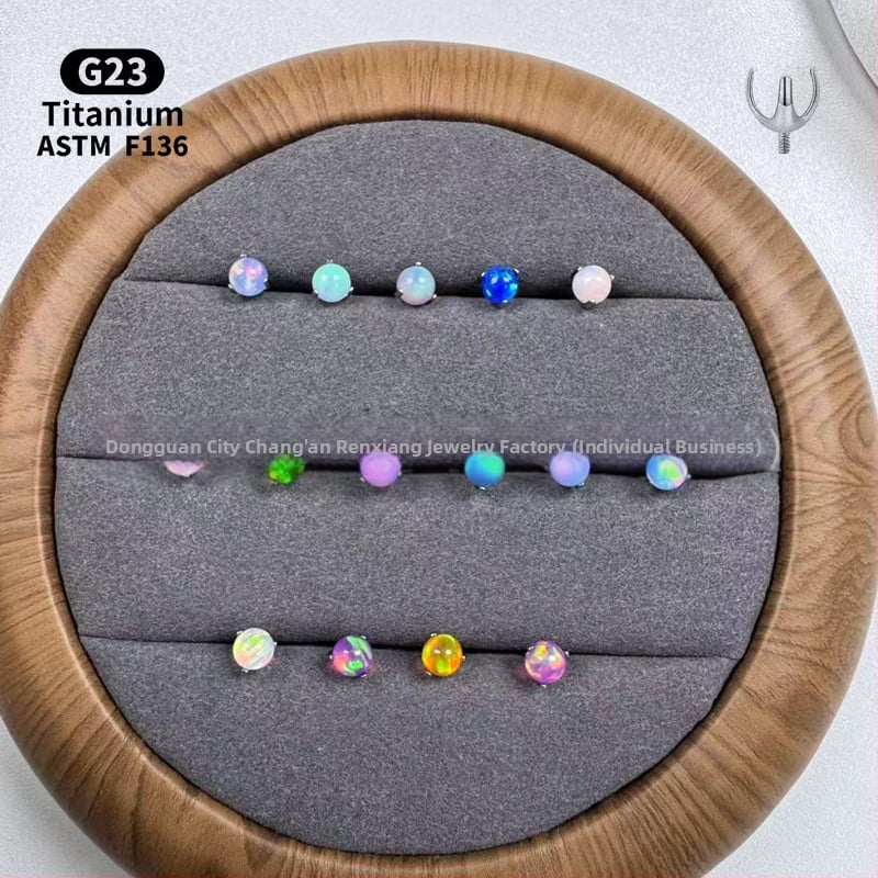 Unisex geometrijski opalni naušnice od titanijske legure F136, polirane, unutarnji navoj za usne/ucho