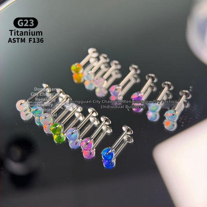 Unisex geometrické opálové náušnice z titánovej zliatiny F136, leštené, vnútorný závit pre pery/ucho