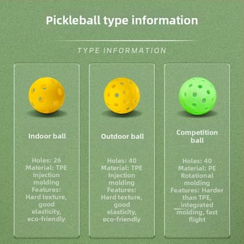 Iekštelpu pickleball bumbu komplekts – 26/40 caurumu, TPE/PE materiāls, viengabala rotomoldēta konstrukcija