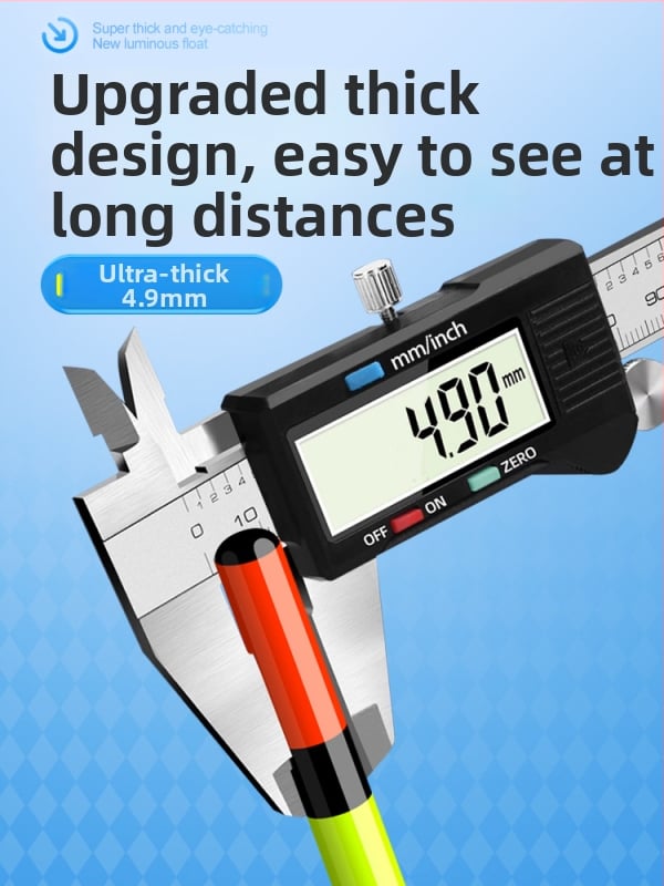 Elektroniska vertikālā pludiņa driftam ar luminescējošu gaismu, garš metiens, cieta aste, kompozīta materiāls