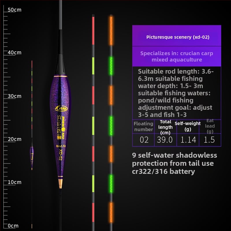 Elektronisks gaismas pludiņš makšķerēšanai – plastmasa, vertikālais straumes, zīmols Picturesque Scenery