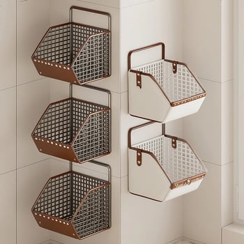 Fan lilin Стенен кухненски кош за лук, джинджифил и чесън — метална конструкция, многофункционален органайзер за подправки, модел 2111749679531788672