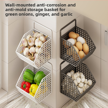 Fan lilin Стенен кухненски кош за лук, джинджифил и чесън — метална конструкция, многофункционален органайзер за подправки, модел 2111749679531788672