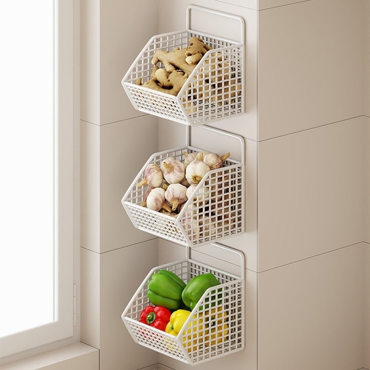 Fan lilin Стенен кухненски кош за лук, джинджифил и чесън — метална конструкция, многофункционален органайзер за подправки, модел 2111749679531788672