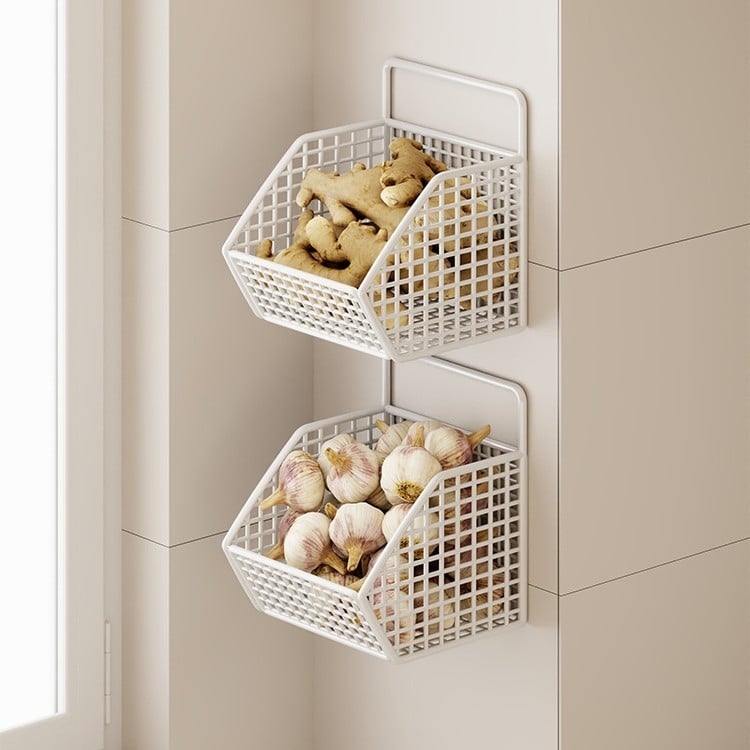 Fan lilin Стенен кухненски кош за лук, джинджифил и чесън — метална конструкция, многофункционален органайзер за подправки, модел 2111749679531788672