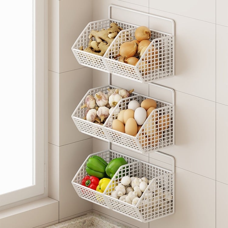 Fan lilin Стенен кухненски кош за лук, джинджифил и чесън — метална конструкция, многофункционален органайзер за подправки, модел 2111749679531788672