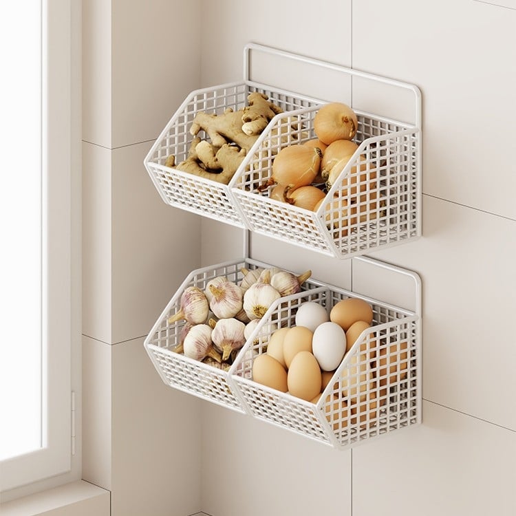 Fan lilin Стенен кухненски кош за лук, джинджифил и чесън — метална конструкция, многофункционален органайзер за подправки, модел 2111749679531788672