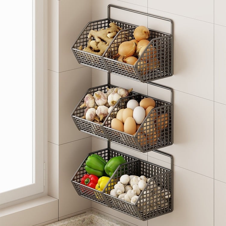Fan lilin Стенен кухненски кош за лук, джинджифил и чесън — метална конструкция, многофункционален органайзер за подправки, модел 2111749679531788672