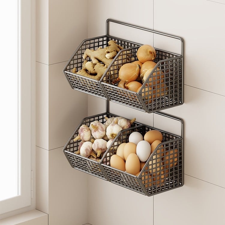Fan lilin Стенен кухненски кош за лук, джинджифил и чесън — метална конструкция, многофункционален органайзер за подправки, модел 2111749679531788672