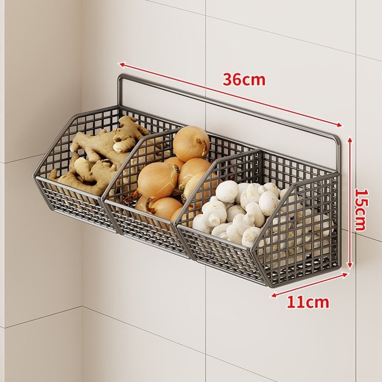 Fan lilin Стенен кухненски кош за лук, джинджифил и чесън — метална конструкция, многофункционален органайзер за подправки, модел 2111749679531788672