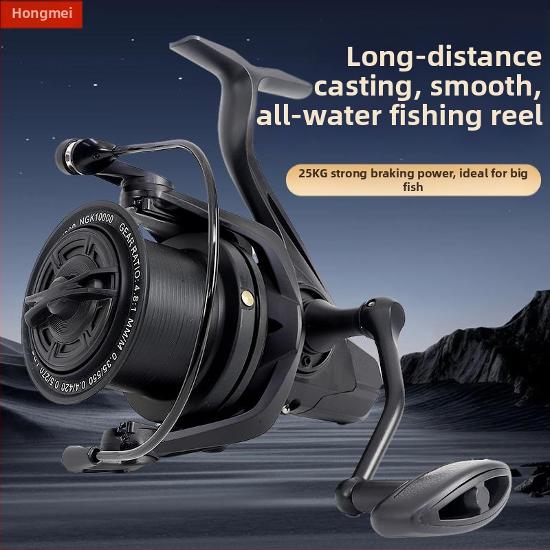 Hongmeiren spining makara ar CNC metāla rokturi, pārneses attiecība 4.8:1, bremzes jauda 25 kg