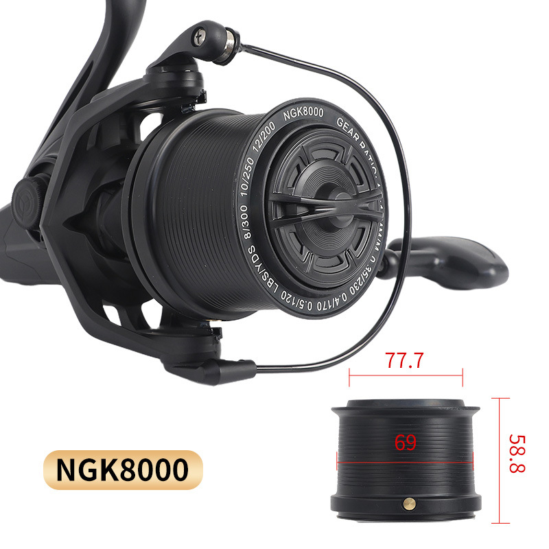 Hongmeiren spining makara ar CNC metāla rokturi, pārneses attiecība 4.8:1, bremzes jauda 25 kg