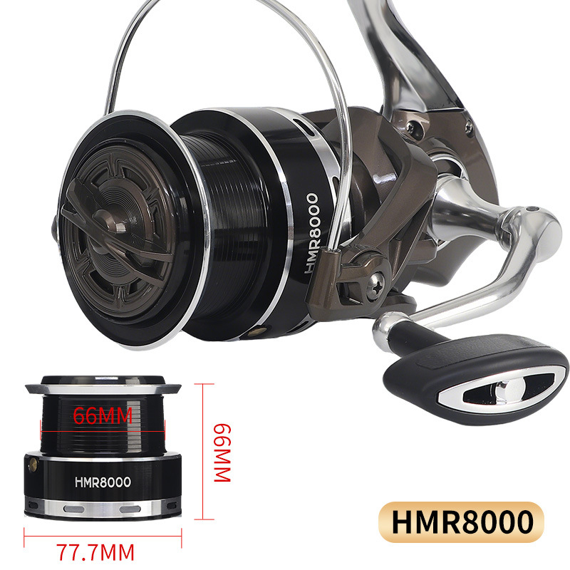 Hongmeiren spining makara ar CNC metāla rokturi, pārneses attiecība 4.8:1, bremzes jauda 25 kg