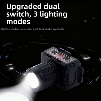 LED uzlādes galvas lukturis ārējai lietošanai ar 360° griezumu, 1W, 500 mAh akumulator, starojums 100–200 m