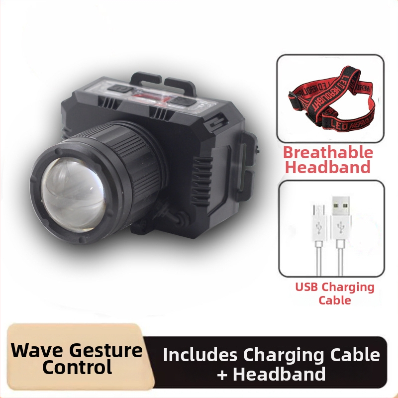 LED uzlādes galvas lukturis ārējai lietošanai ar 360° griezumu, 1W, 500 mAh akumulator, starojums 100–200 m