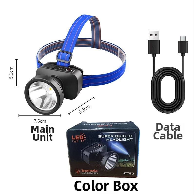 LED uzlādes galvas lukturis ārējai lietošanai ar 360° griezumu, 1W, 500 mAh akumulator, starojums 100–200 m