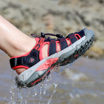 Ūdens taku kurpes ar Velcro aizdari, pretslīdēšanas zole, augšdaļa no neilona un ādas, sietuiekšpuse, zems profils