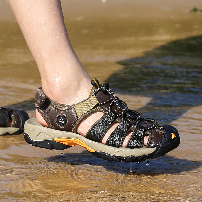 Ūdens taku kurpes ar Velcro aizdari, pretslīdēšanas zole, augšdaļa no neilona un ādas, sietuiekšpuse, zems profils