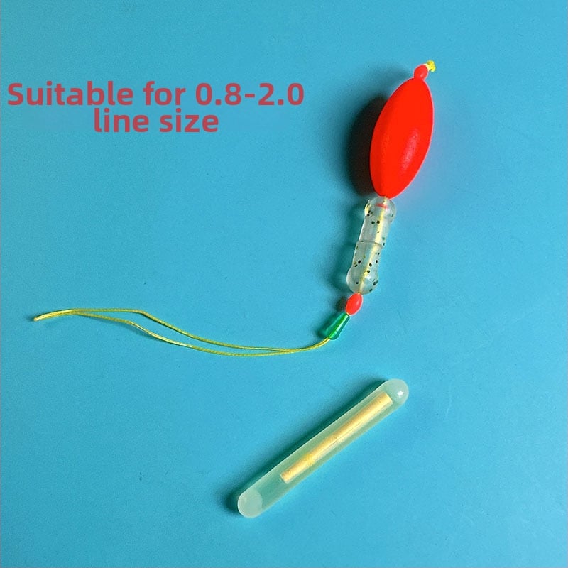 Makšķerēšanas līnijas piederums ar pastiprinošu stieni, luminescējošu pērlīti un galvenās līnijas savienotāju