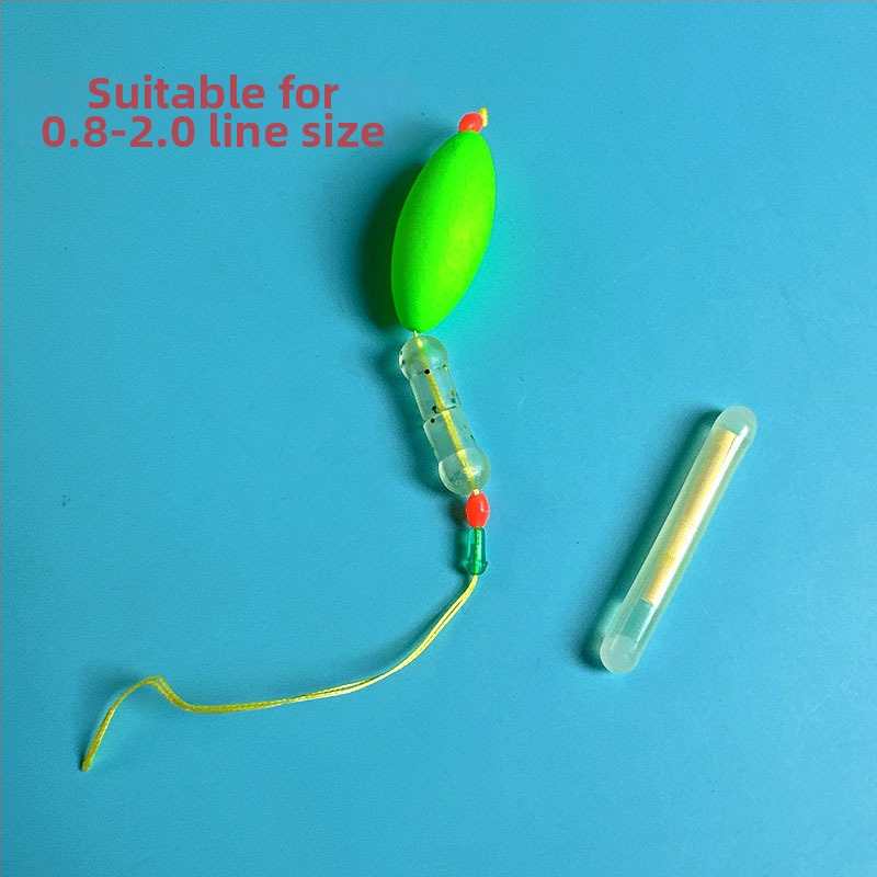 Makšķerēšanas līnijas piederums ar pastiprinošu stieni, luminescējošu pērlīti un galvenās līnijas savienotāju