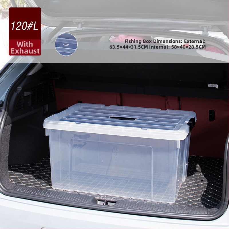 Dzīvām zivīm paredzētais konteineris automašīnas bagāžniekam — plastmasas akvārija kārba zivju audzēšanai un jūras velšu uzglabāšanai